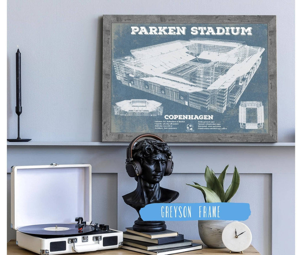 14" x 11" / Stretched Canvas Wrap Cutler West Parken Stadium Copenhagen Football Vintage Soccer Print