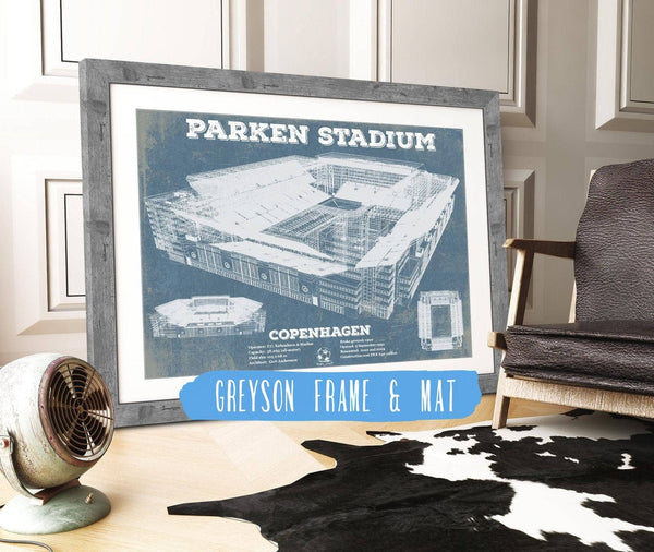14" x 11" / Greyson Frame & Mat Cutler West Parken Stadium Copenhagen Football Vintage Soccer Print