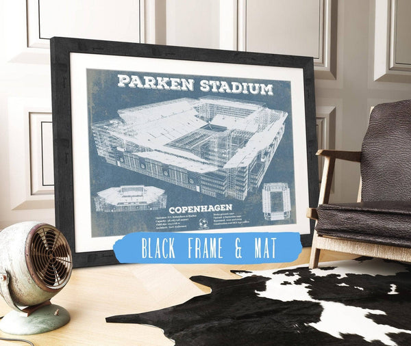 20" x 16" / Black Frame & Mat Cutler West Parken Stadium Copenhagen Football Vintage Soccer Print