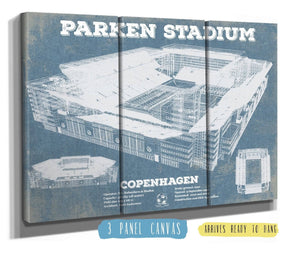 36" x 24" / 3 Panel Canvas Wrap Cutler West Parken Stadium Copenhagen Football Vintage Soccer Print