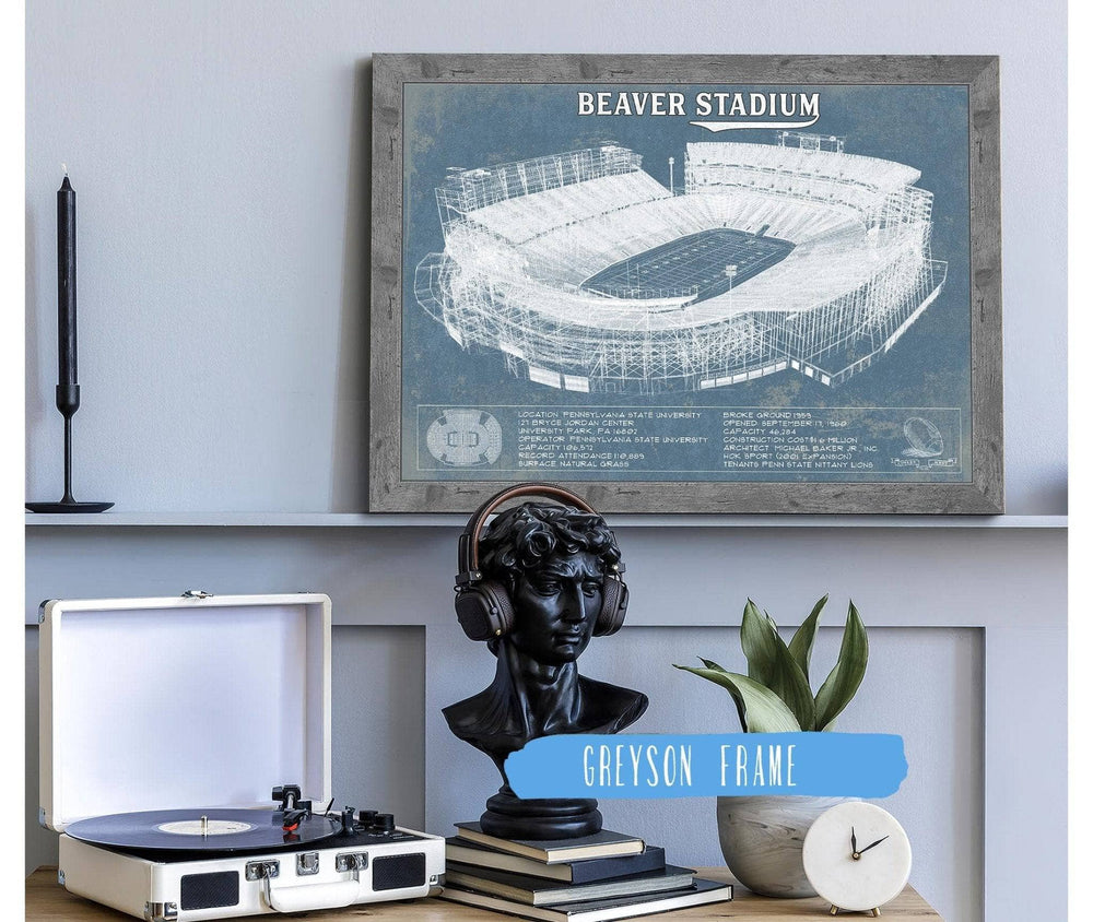14" x 11" / Stretched Canvas Wrap Cutler West Penn State Nittany Lions - Beaver Stadium Vintage Blueprint Wall Art