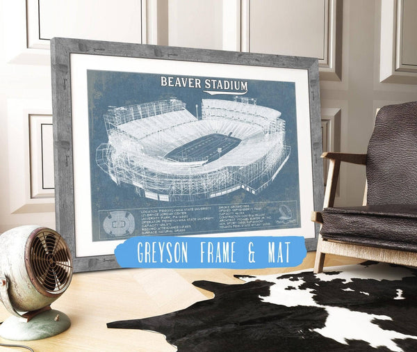 14" x 11" / Greyson Frame & Mat Cutler West Penn State Nittany Lions - Beaver Stadium Vintage Blueprint Wall Art