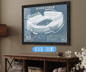20" x 16" / Black Frame Cutler West Penn State Nittany Lions - Beaver Stadium Vintage Blueprint Wall Art