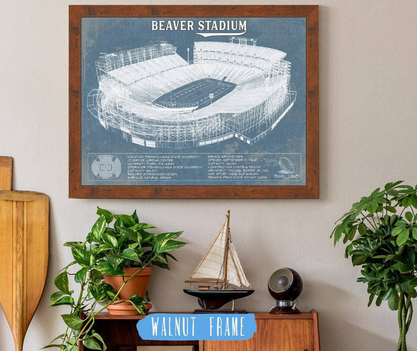 20" x 16" / Walnut Frame Cutler West Penn State Nittany Lions - Beaver Stadium Vintage Blueprint Wall Art