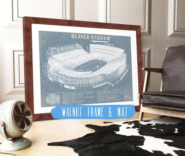 20" x 16" / Walnut Frame & Mat Cutler West Penn State Nittany Lions - Beaver Stadium Vintage Blueprint Wall Art
