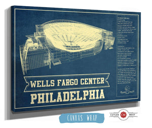 Cutler West Philadelphia 76ers - Wells Fargo Center Vintage Basketball Blueprint NBA Print