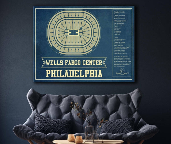 Cutler West Philadelphia 76ers Wells Fargo Center Vintage Basketball Blueprint NBA Print