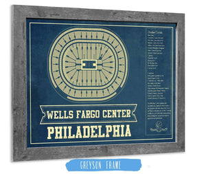 14" x 11" / Greyson Frame Cutler West Philadelphia 76ers Wells Fargo Center Vintage Basketball Blueprint NBA Print