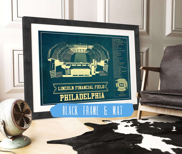 20" x 16" / Black Frame & Mat Cutler West Philadelphia Eagles Lincoln Financial Field - Vintage Football Print