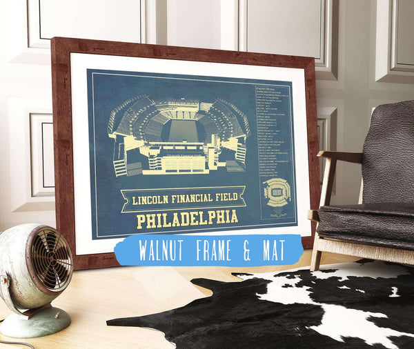20" x 16" / Walnut Frame & Mat Cutler West Philadelphia Eagles Lincoln Financial Field Vintage Football Print