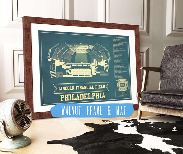20" x 16" / Walnut Frame & Mat Cutler West Philadelphia Eagles Lincoln Financial Field - Vintage Football Print