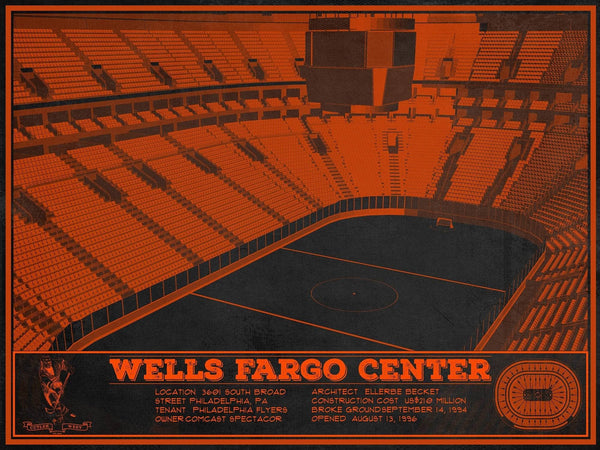 14" x 11" / Unframed Cutler West Philadelphia Flyers Wells Fargo Center Philadelphia Seating Chart Vintage Hockey Print