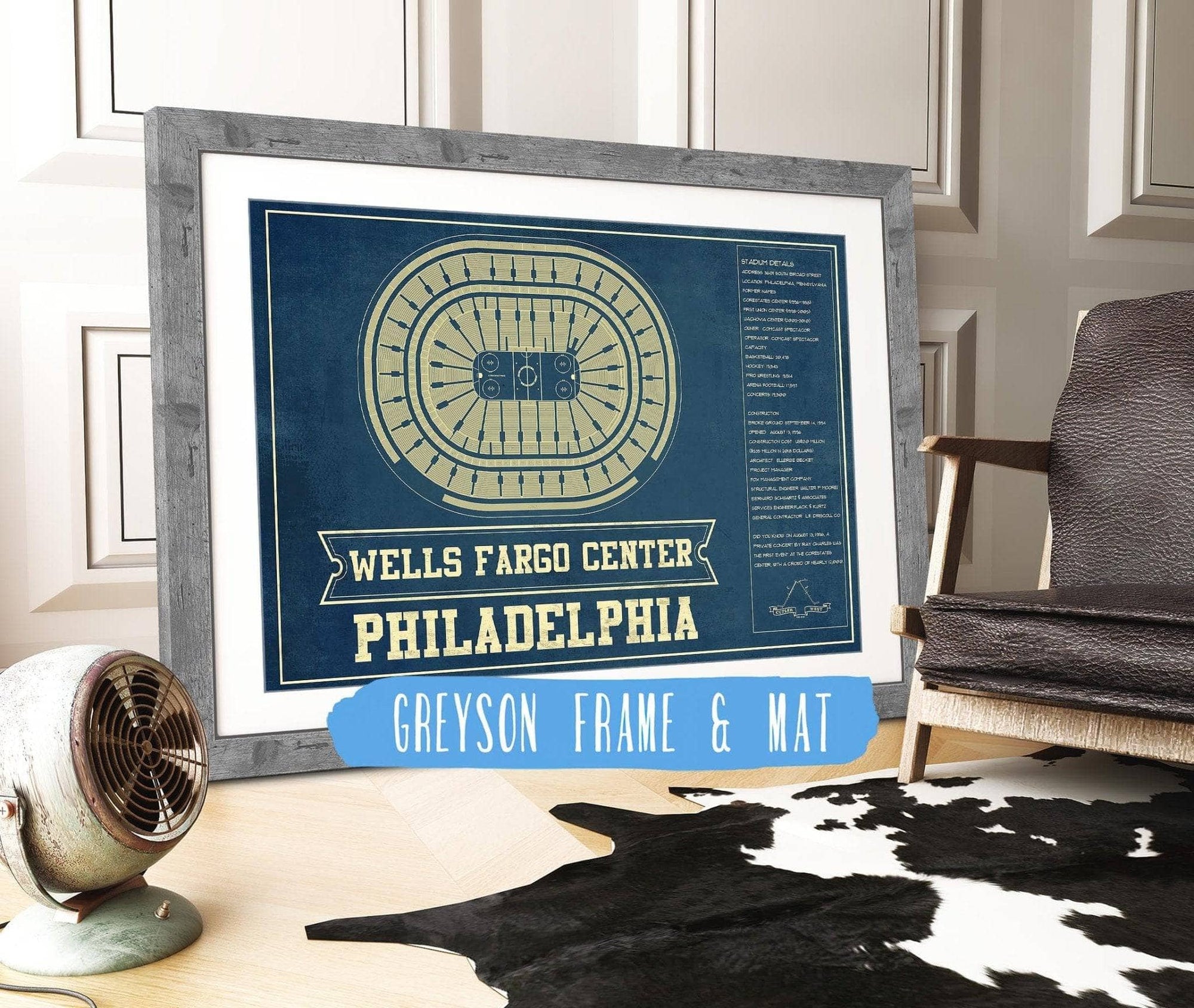Cutler West 14" x 11" / Greyson Frame & Mat Philadelphia Flyers Wells Fargo Center Philadelphia Seating Chart - Vintage Hockey Team Color Print 673824383_80728