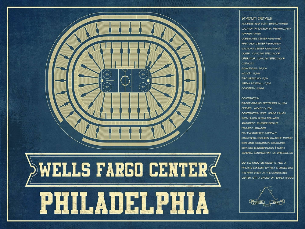 14" x 11" / Stretched Canvas Wrap Cutler West Philadelphia Flyers Wells Fargo Center Philadelphia Seating Chart - Vintage Hockey Team Color Print