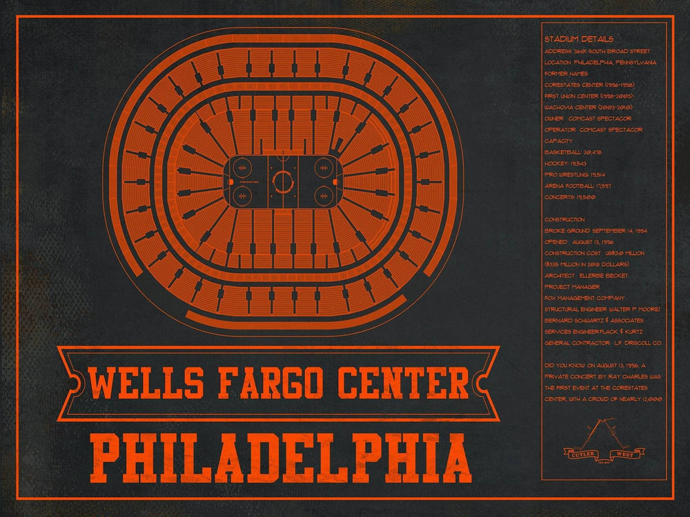 14" x 11" / Stretched Canvas Wrap Cutler West Philadelphia Flyers Wells Fargo Center Philadelphia Seating Chart - Vintage Hockey Team Color Print