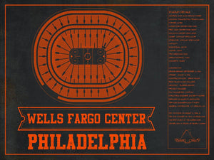 14" x 11" / Unframed Cutler West Philadelphia Flyers Wells Fargo Center Philadelphia Seating Chart - Vintage Hockey Team Color Print