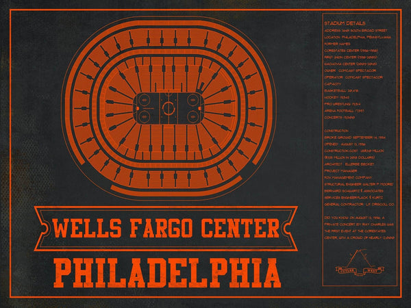 14" x 11" / Unframed Cutler West Philadelphia Flyers Wells Fargo Center Philadelphia Seating Chart - Vintage Hockey Team Color Print