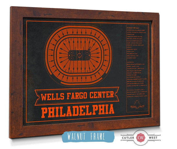 20" x 16" / Walnut Frame Cutler West Philadelphia Flyers Wells Fargo Center Philadelphia Seating Chart - Vintage Hockey Team Color Print