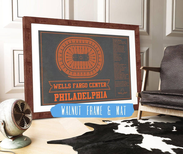 20" x 16" / Walnut Frame & Mat Cutler West Philadelphia Flyers Wells Fargo Center Philadelphia Seating Chart - Vintage Hockey Team Color Print