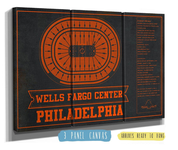 48" x 36" / 3 Panel Canvas Wrap Cutler West Philadelphia Flyers Wells Fargo Center Philadelphia Seating Chart - Vintage Hockey Team Color Print