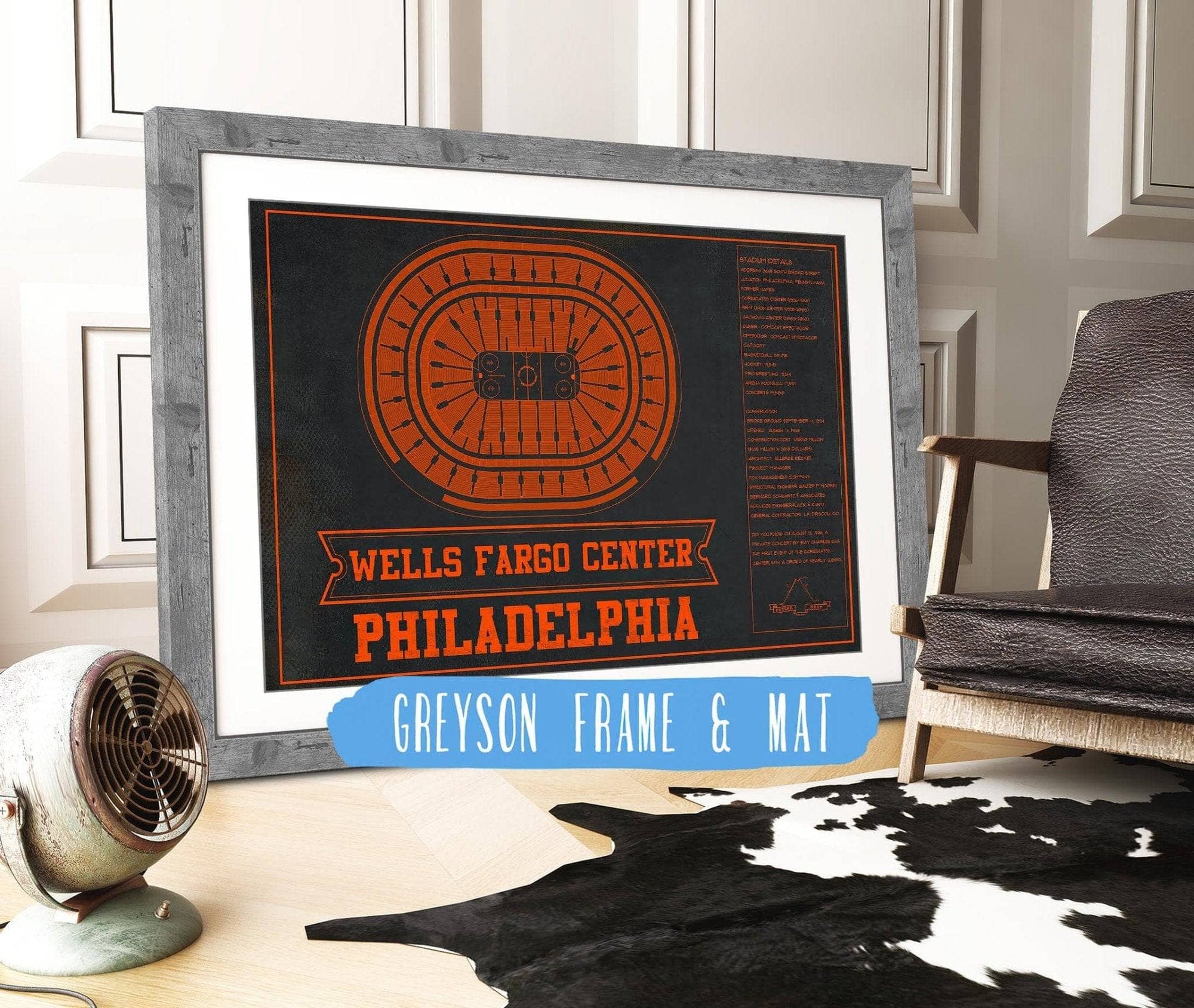 Cutler West 14" x 11" / Greyson Frame & Mat Philadelphia Flyers Wells Fargo Center Philadelphia Seating Chart - Vintage Hockey Team Color Print 944343983-TOP