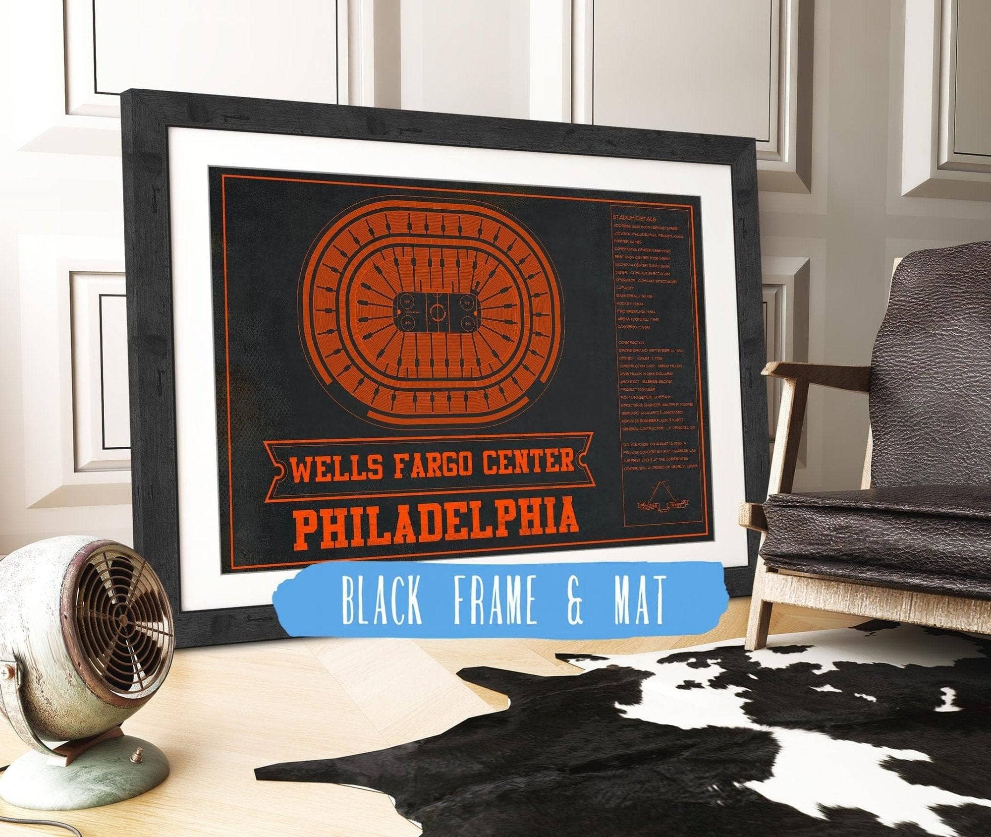 Cutler West 14" x 11" / Black Frame & Mat Philadelphia Flyers Wells Fargo Center Philadelphia Seating Chart - Vintage Hockey Team Color Print 944343983-TOP
