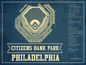 14" x 11" / Unframed Cutler West Philadelphia Phillies - Citizens Bank Park Vintage Baseball Print