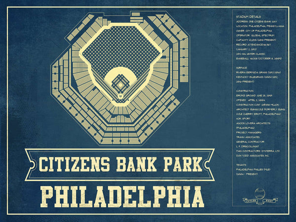 14" x 11" / Unframed Cutler West Philadelphia Phillies - Citizens Bank Park Vintage Baseball Print