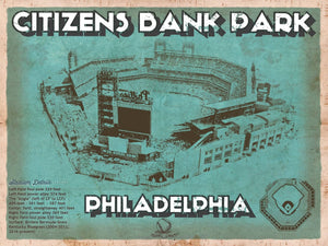 14" x 11" / Unframed Cutler West Philadelphia Phillies - Citizens Bank Park - Vintage Baseball Print