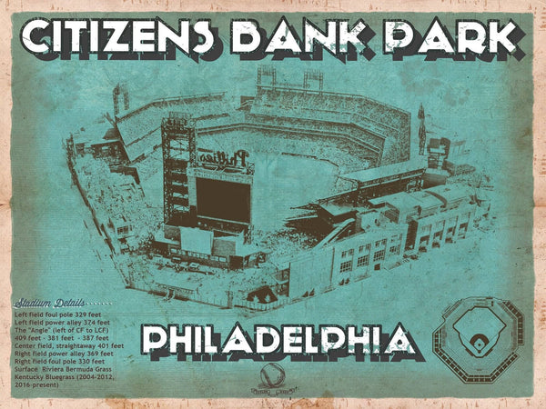 14" x 11" / Unframed Cutler West Philadelphia Phillies - Citizens Bank Park - Vintage Baseball Print