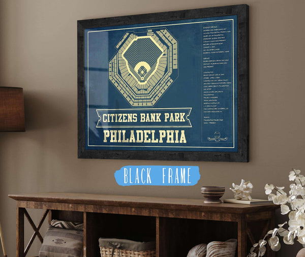 20" x 16" / Black Frame Cutler West Philadelphia Phillies - Citizens Bank Park Vintage Baseball Print