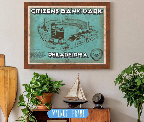 20" x 16" / Walnut Frame Cutler West Philadelphia Phillies - Citizens Bank Park - Vintage Baseball Print