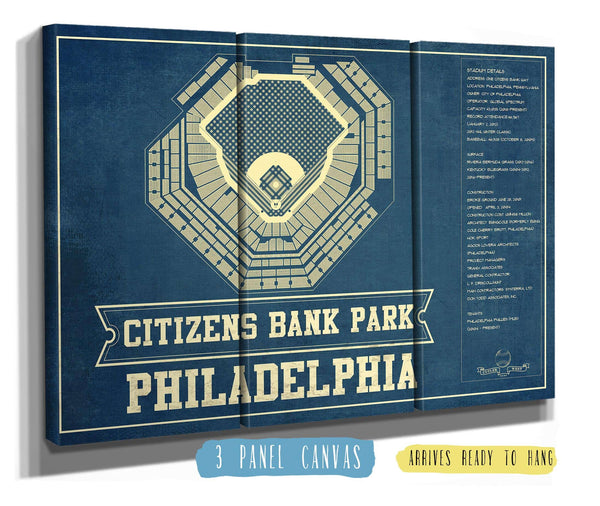 36" x 24" / 3 Panel Canvas Wrap Cutler West Philadelphia Phillies - Citizens Bank Park Vintage Baseball Print