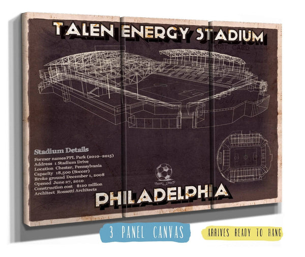 36" x 24" / 3 Panel Canvas Wrap Cutler West Philadelphia Union F.C. -  Vintage Talen Energy Stadium MLS Soccer Print