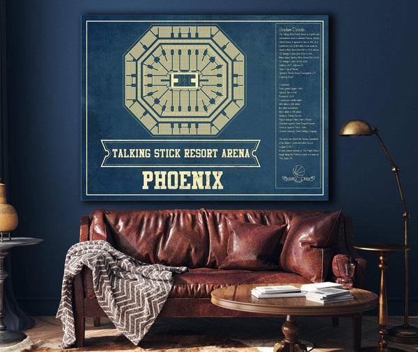 Cutler West Phoenix Suns Talking Stick Resort Arena Vintage Basketball Blueprint NBA Print