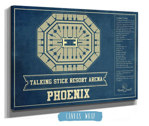 14" x 11" / Stretched Canvas Wrap Cutler West Phoenix Suns Talking Stick Resort Arena Vintage Basketball Blueprint NBA Print