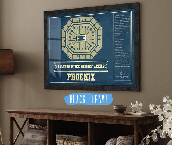 20" x 16" / Black Frame Cutler West Phoenix Suns Talking Stick Resort Arena Vintage Basketball Blueprint NBA Print