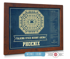 20" x 16" / Walnut Frame Cutler West Phoenix Suns Talking Stick Resort Arena Vintage Basketball Blueprint NBA Print