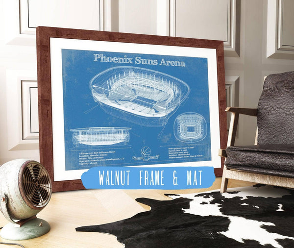 20" x 16" / Walnut Frame & Mat Cutler West Phoenix Suns - Vintage Phoenix Suns Arena NBA Print