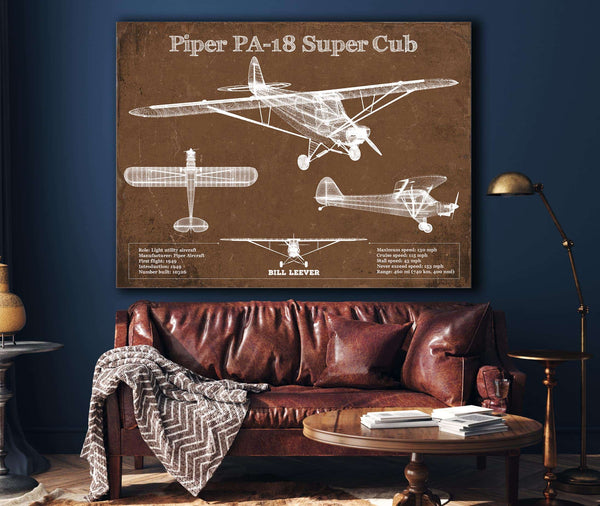 Cutler West Piper PA-18 Super Cub Original Blueprint Art
