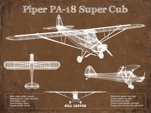 14" x 11" / Unframed Cutler West Piper PA-18 Super Cub Original Blueprint Art