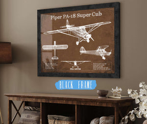 20" x 16" / Black Frame Cutler West Piper PA-18 Super Cub Original Blueprint Art