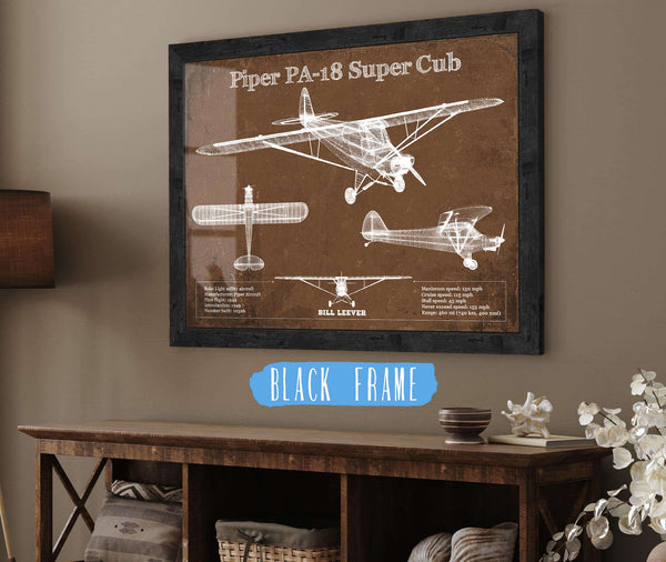 20" x 16" / Black Frame Cutler West Piper PA-18 Super Cub Original Blueprint Art