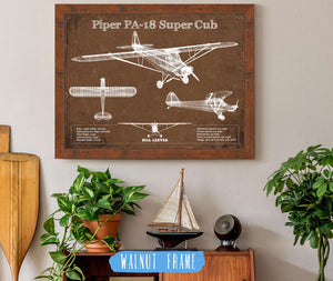 20" x 16" / Walnut Frame Cutler West Piper PA-18 Super Cub Original Blueprint Art