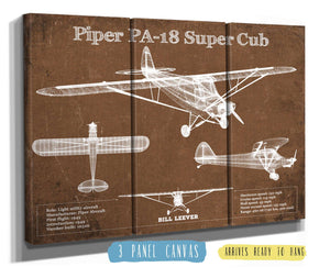 36" x 24" / 3 Panel Canvas Wrap Cutler West Piper PA-18 Super Cub Original Blueprint Art