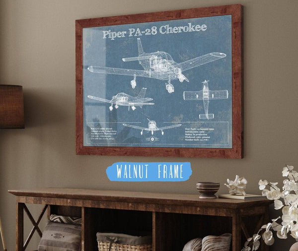 20" x 16" / Walnut Frame Cutler West Piper PA-28 Cherokee Original Blueprint Art
