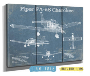 36" x 24" / 3 Panel Canvas Wrap Cutler West Piper PA-28 Cherokee Original Blueprint Art