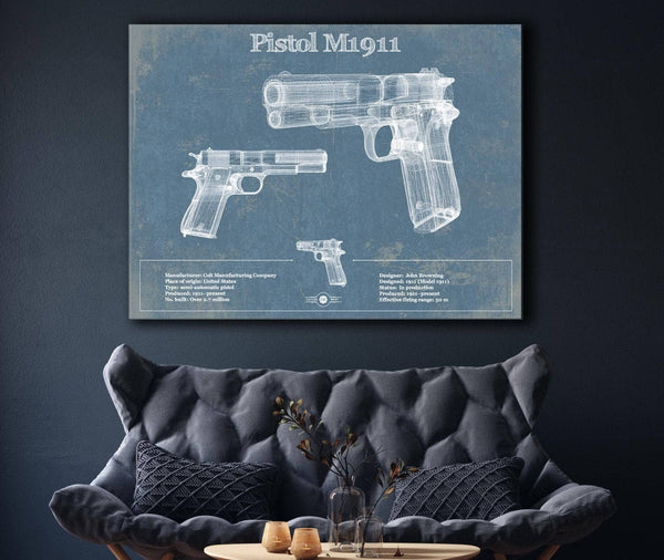 Cutler West Pistol M1911 Blueprint Vintage Gun Print