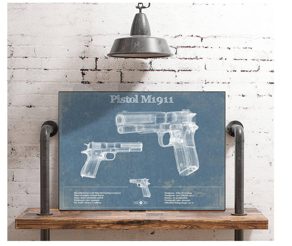 Cutler West Pistol M1911 Blueprint Vintage Gun Print