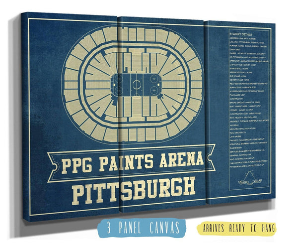 48" x 36" / 3 Panel Canvas Wrap Cutler West Pittsburgh Penguins PPG Paints Arena Seating Chart - Vintage Hockey Print